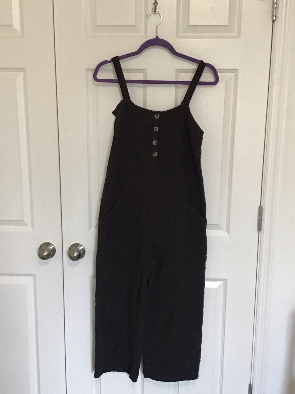 Billabong Black Button-Front Wide-Leg Romper Jumpsuit